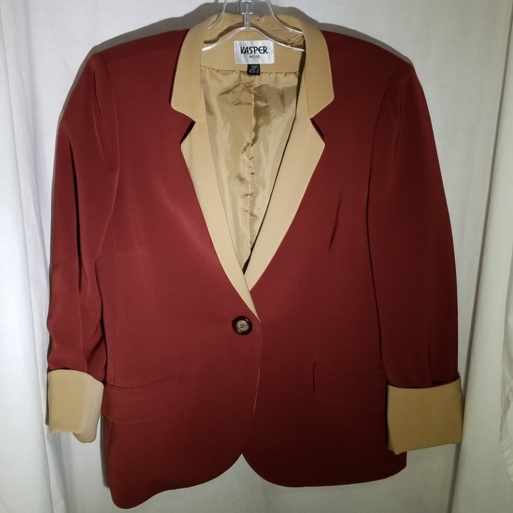 Kasper petite jacket burgundy & tan